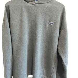 P448 Grey Hoodie Sz Large Raised Letters Italy 100% Organic Cotton